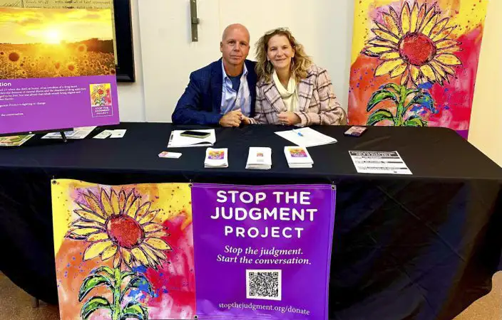 Sherry Jo Matt and Thomas Bott of Stop The Judgment Project attend an event